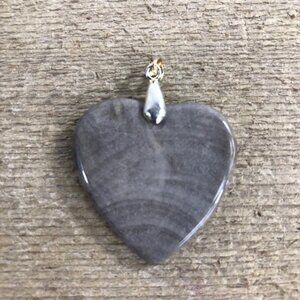 Natural Feathered Jasper Heart Necklace Pendant